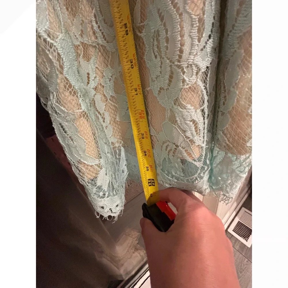 Southern Fried Chics Light Blue Lace‎ Halter Midi Dress Eyelash Trim Size Medium